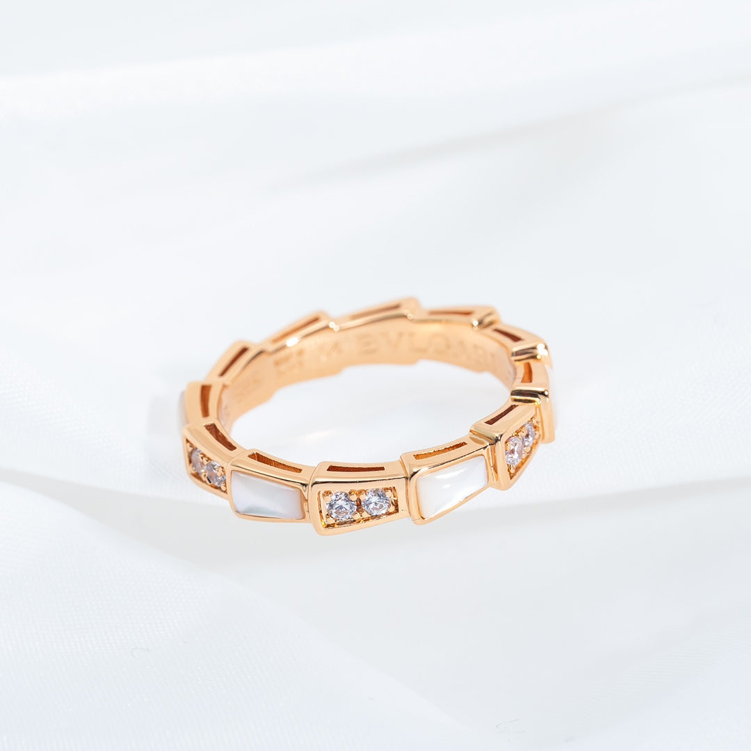 BVLGARI SERPENTI RING PINK GOLD DIAMOND MOP 3MM