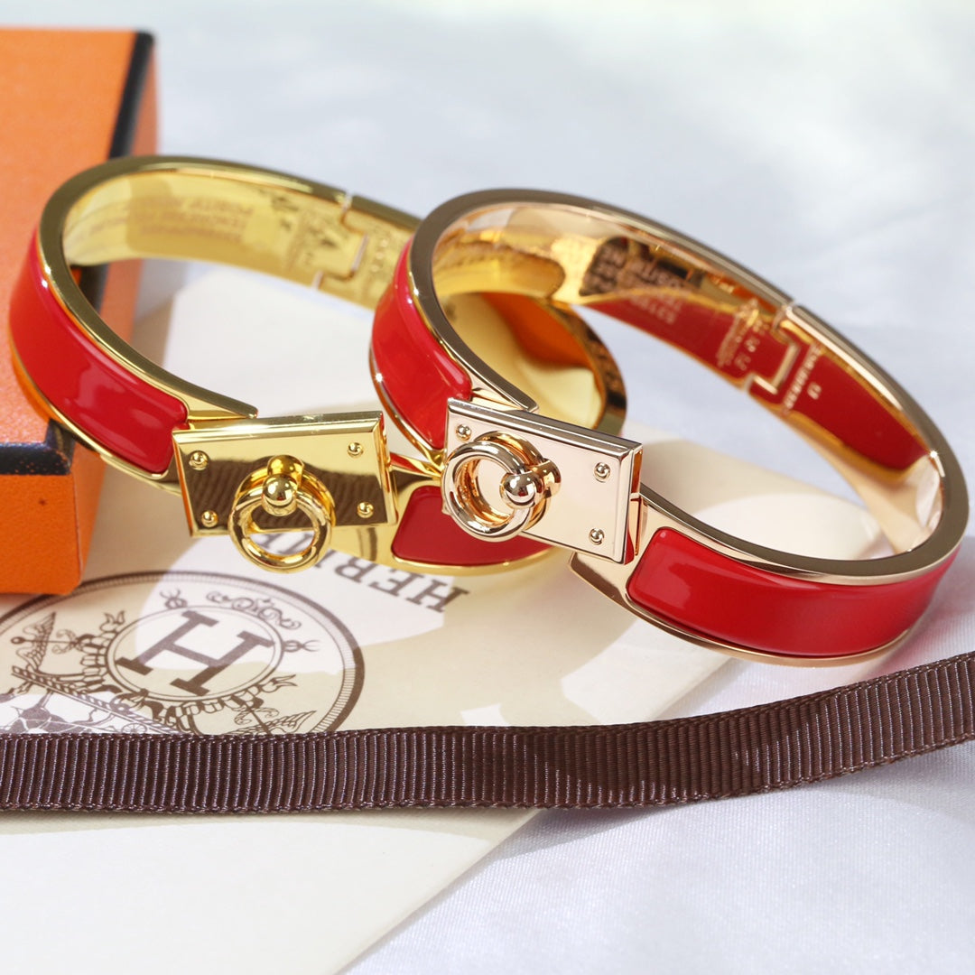 HERMES H RING LOCK BRACELET 12MM RED
