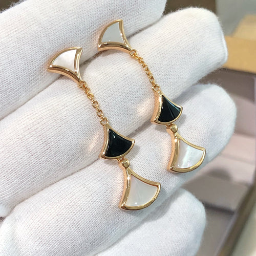 BVLGARI DREAM EARRINGS 3 MOTIFS ONYX MOP PINK GOLD