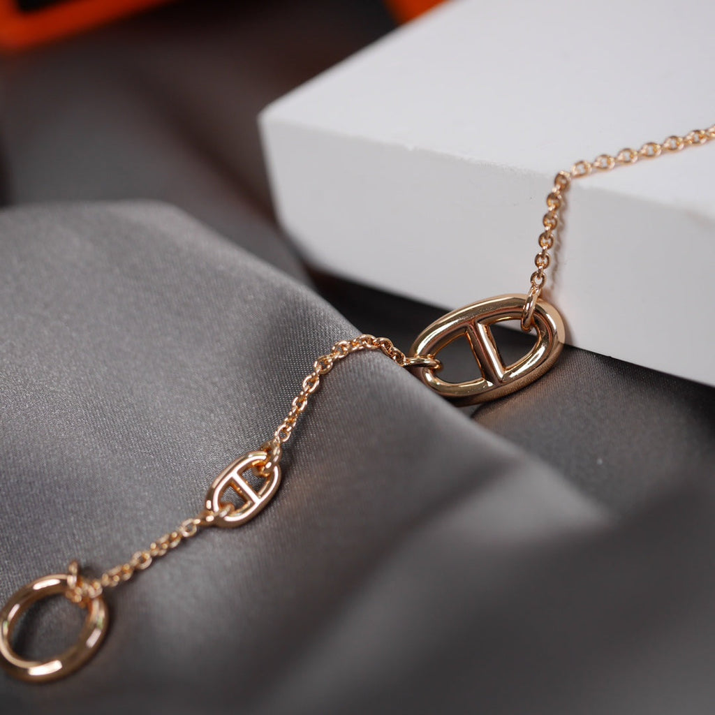 HERMES DANCRE CHAINE 3 MOTIF PINK GOLD BRACELET
