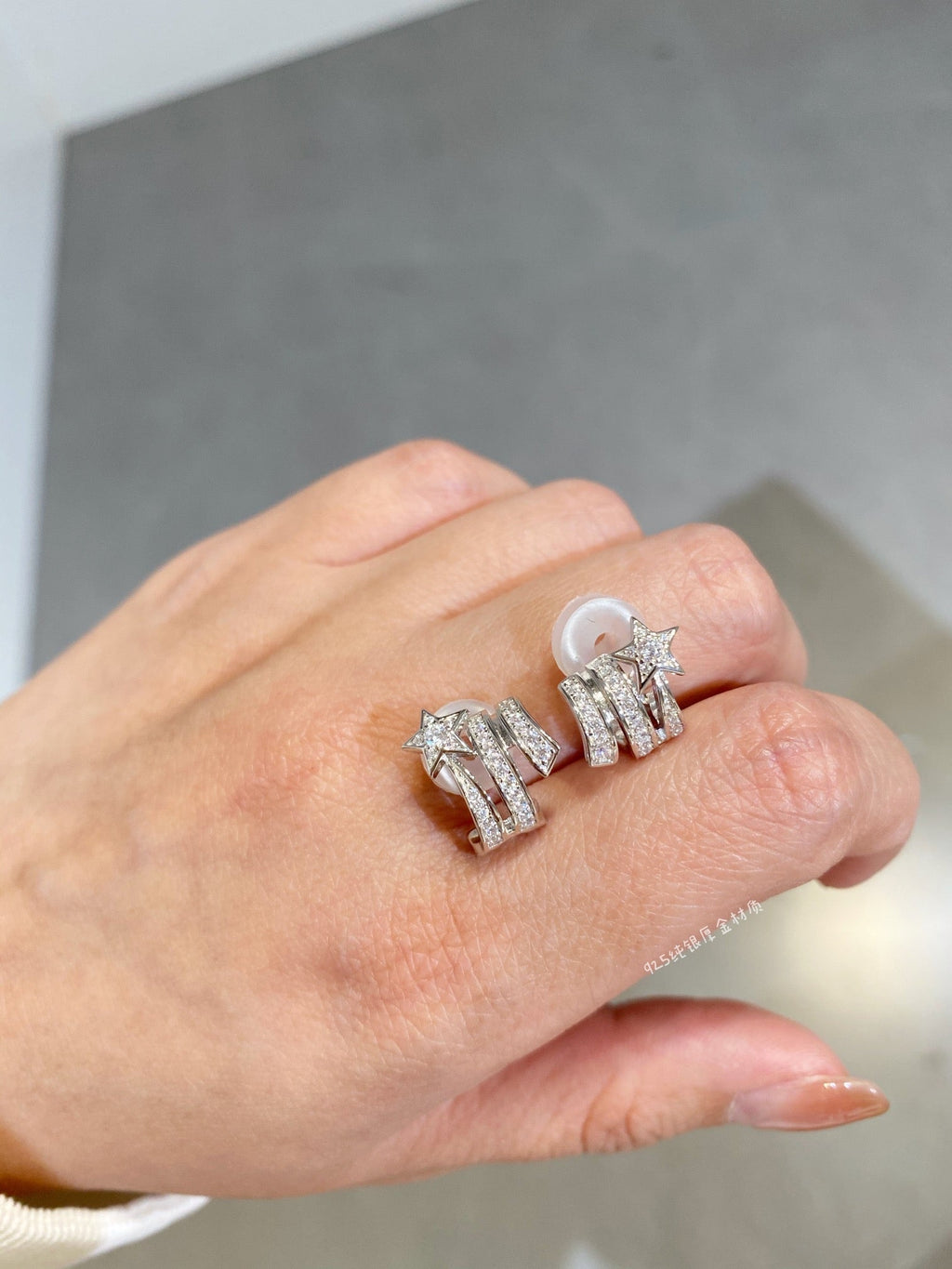 Chanel Star Double Row Diamond Silver Earrning