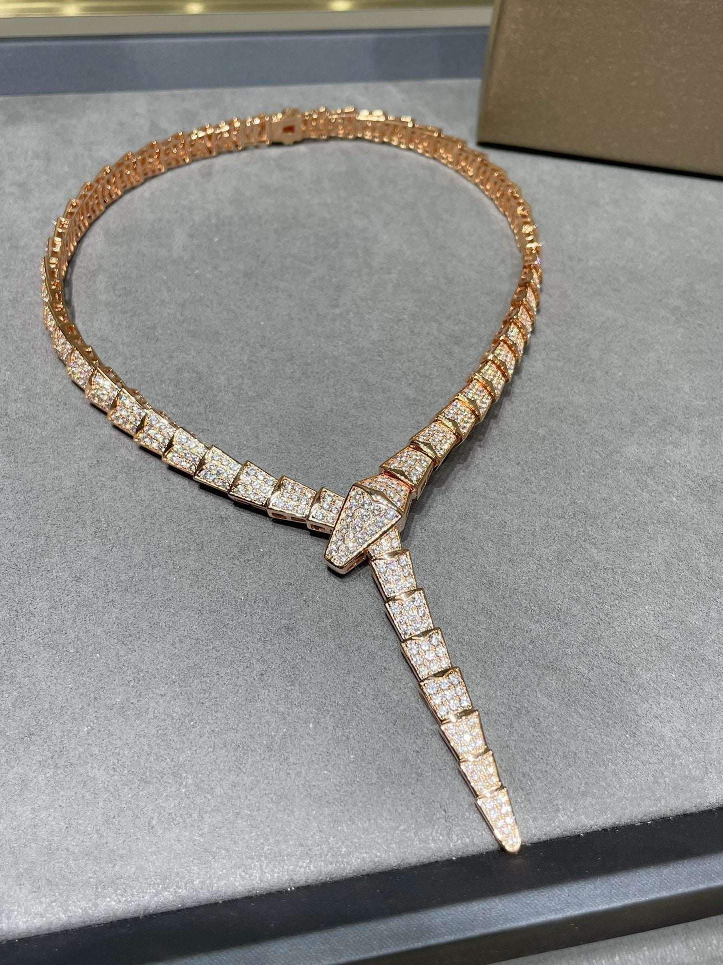 BVLGARI SERPENTI VIPER PINK GOLD DIAMOND PAVED NECKLACE