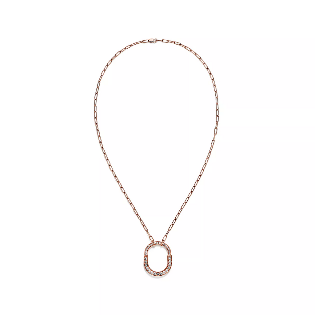TIFFANY LOCK NECKLACE MEDIUM PENDANT PINK GOLD PAVED DIAMONDS