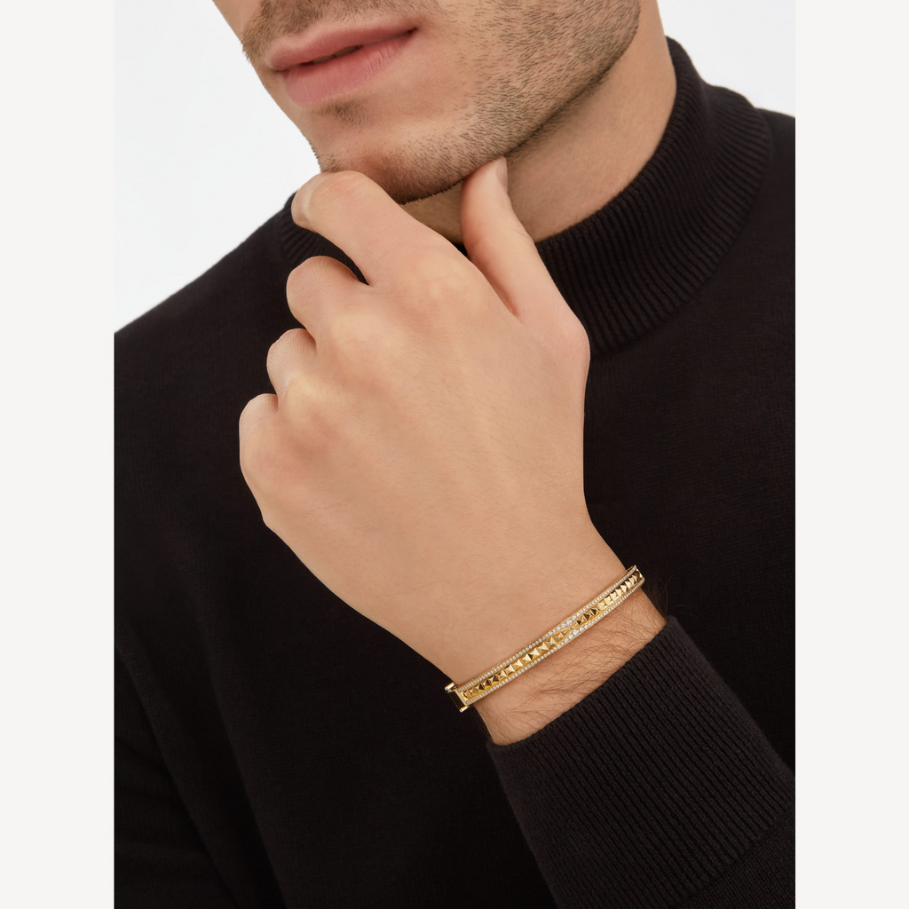 BVLGARI ZERO 1 SPIRAL AND PAVED DIAMOND GOLD BRACELET