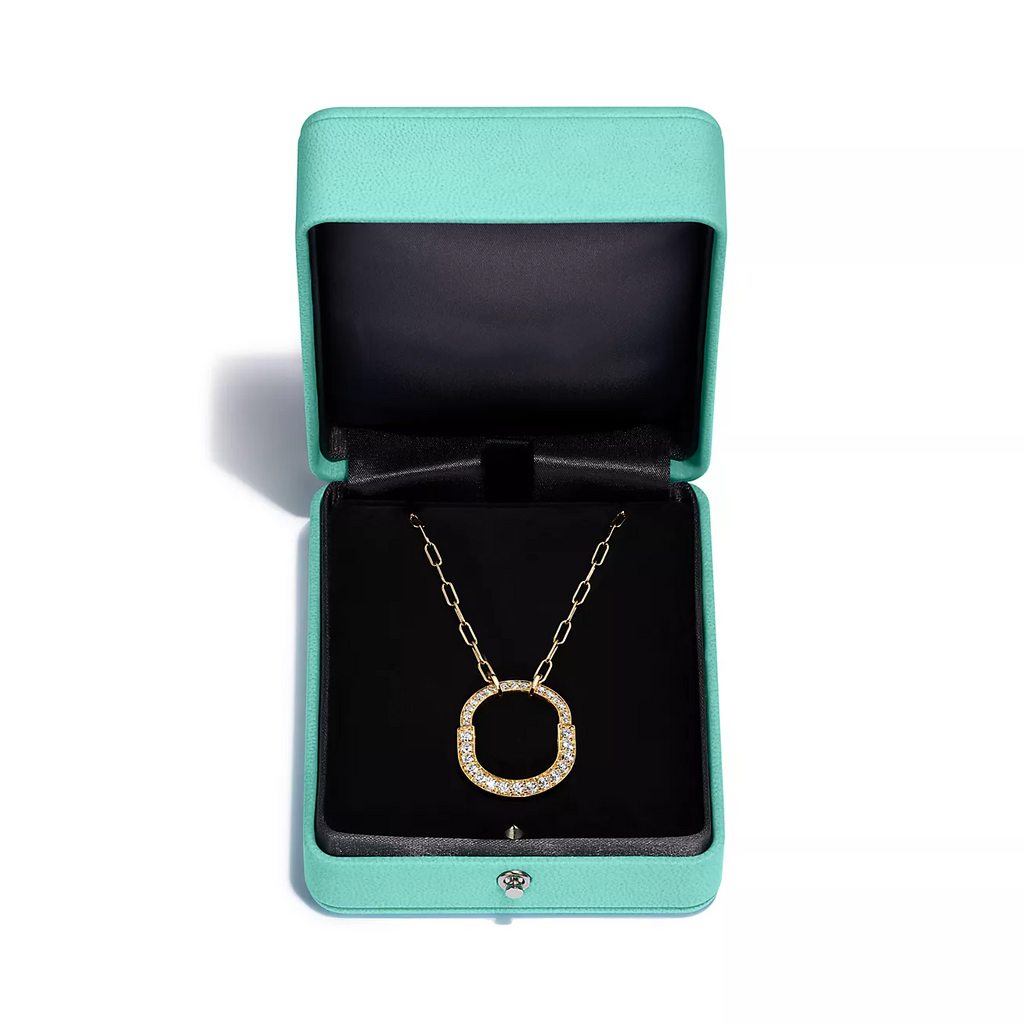 TIFFANY LOCK NECKLACE MEDIUM PENDANT GOLD PAVED DIAMONDS