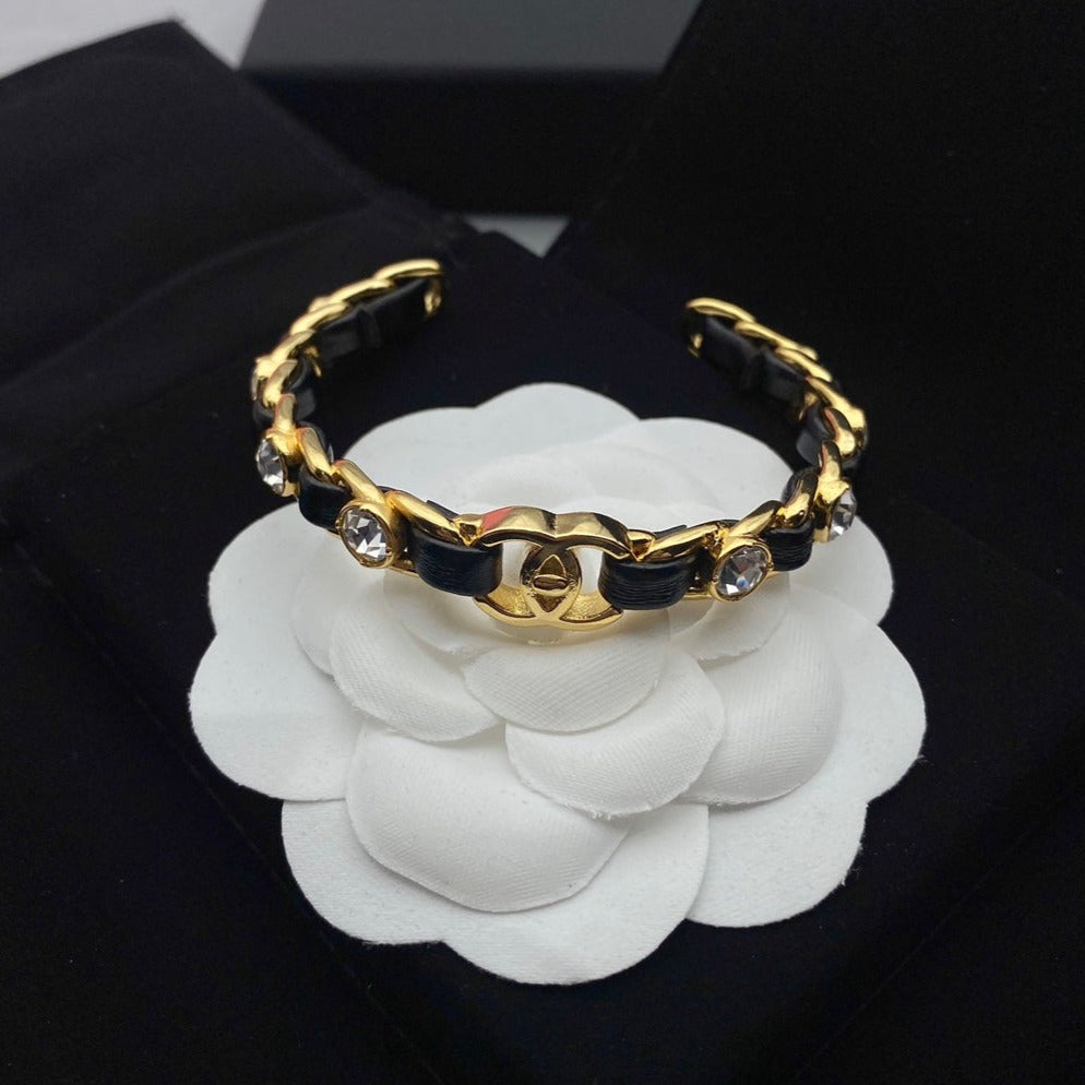 Chanel Black Rope Gold Diamond Bracelet