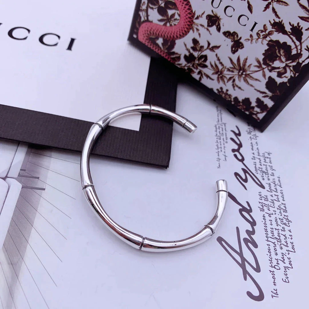 GUCCI STERLING SILVER HIGH BAMBOO OPEN BRACELET