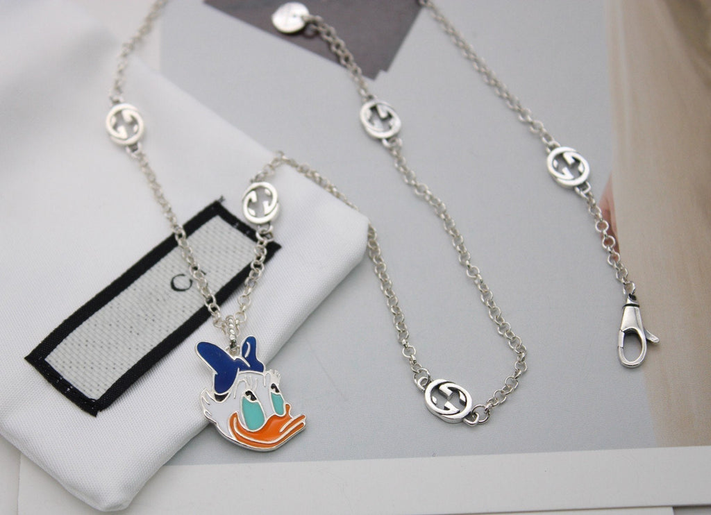 GUCCI GG DONALD DUCK DOUBLE G STERLING SILVER NECKLACE