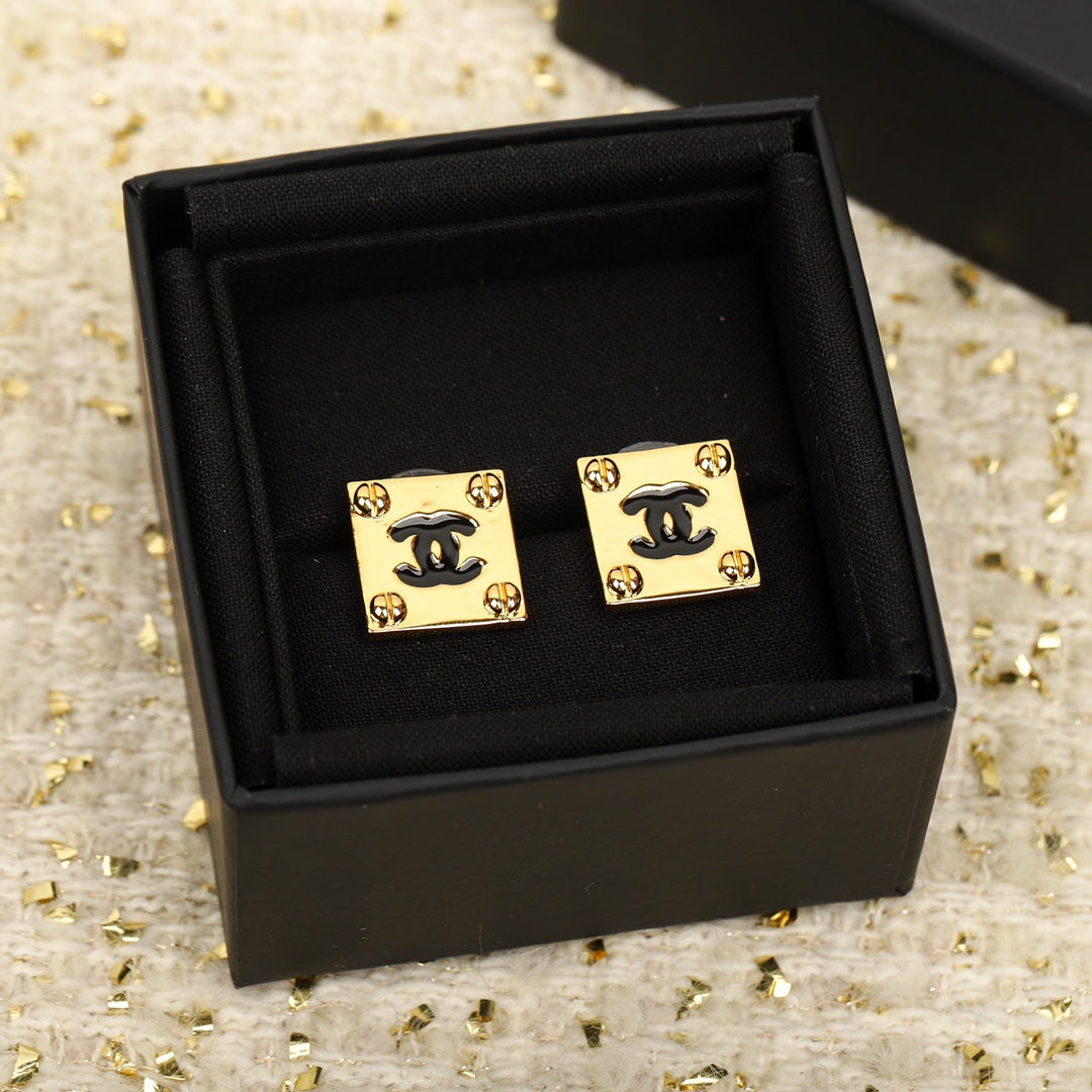 Square Chanel Gold Earrings