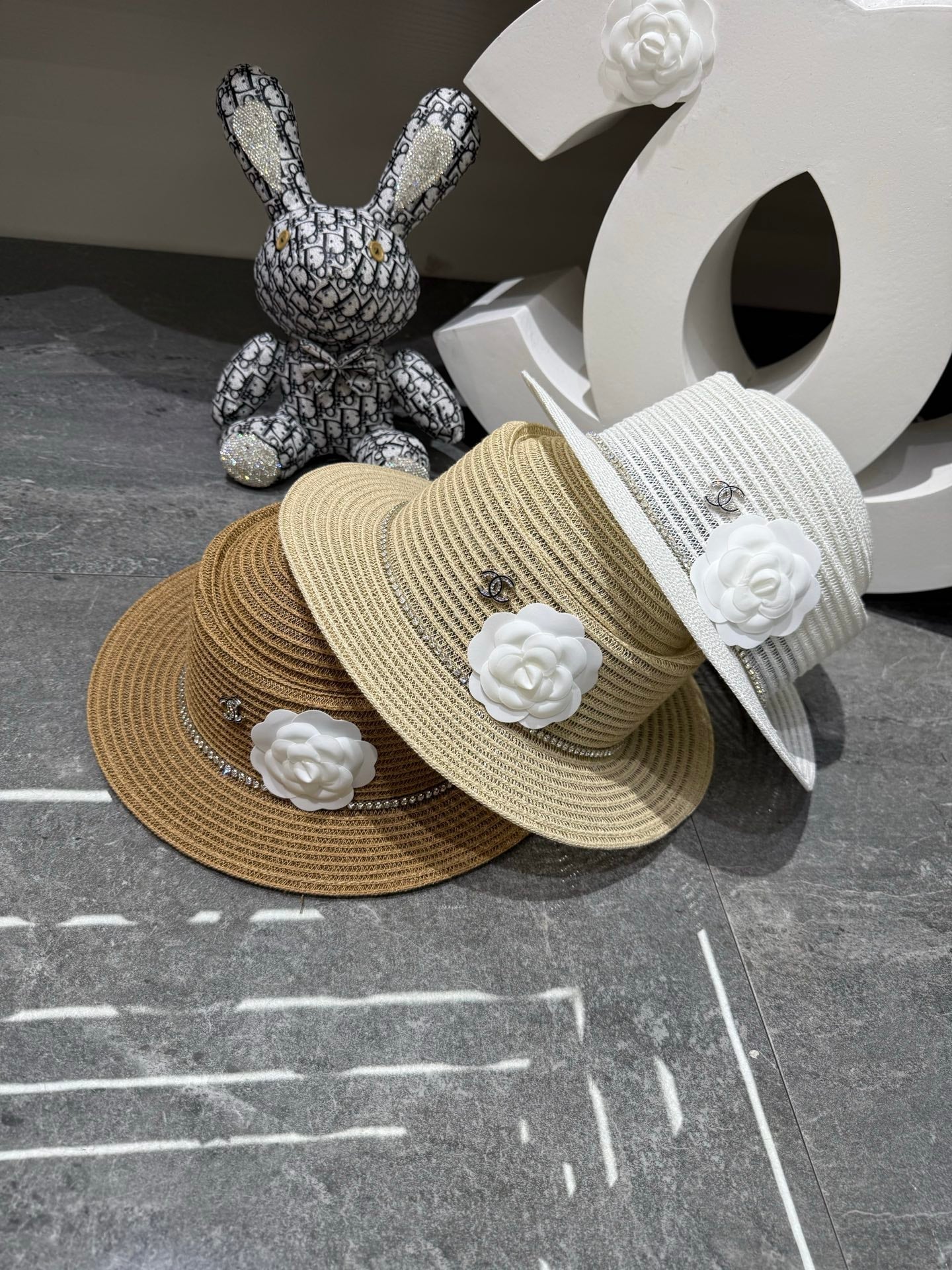 Chanel Linen Concave Crown Flat-Brimmed Hat