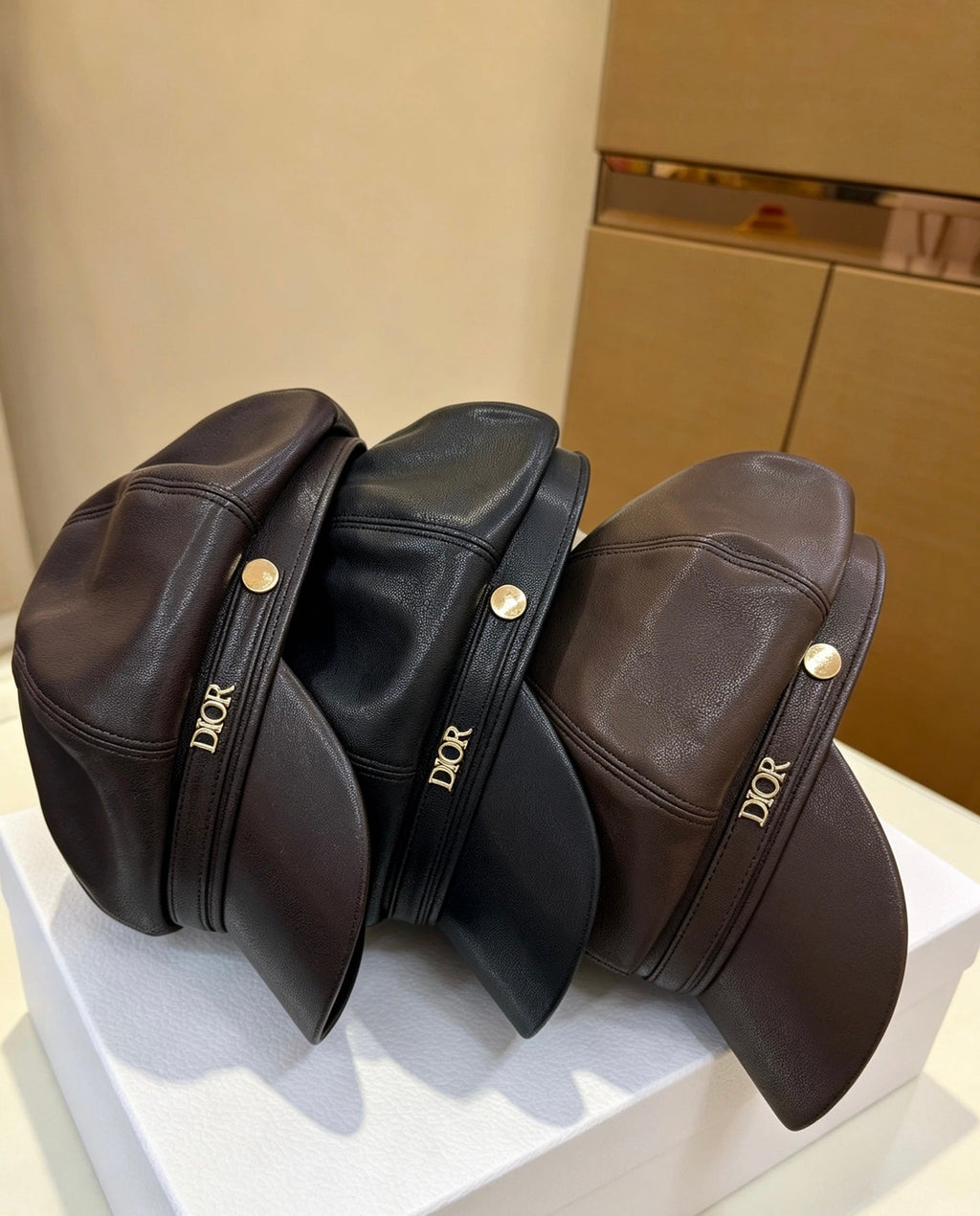 DIOR Leather Newsboy Cap
